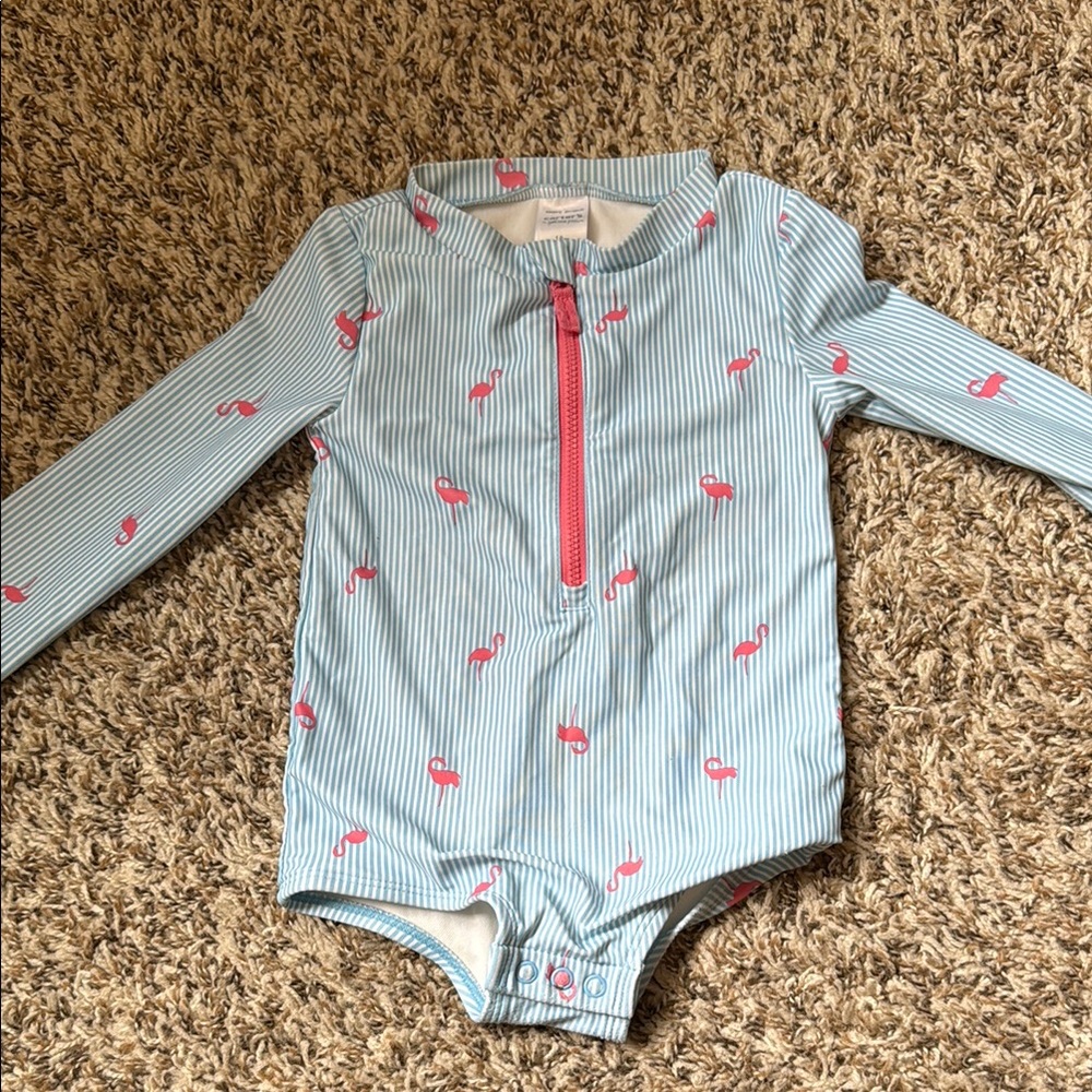 Carter's Seersucker and Pink Kids Swim One Piece